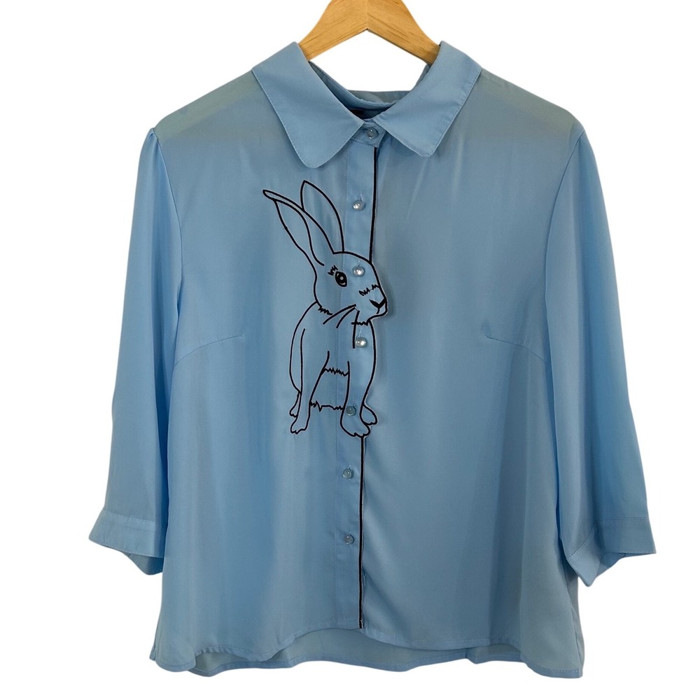 NWT Banned Retro Blue Rabbit Button Down Blouse 2XL Vintage Style Rockabilly